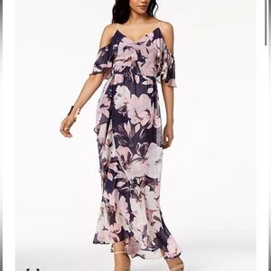 Vince Camuto Cold Shoulder Floral Maxi Ruffle Chiffon Dress
